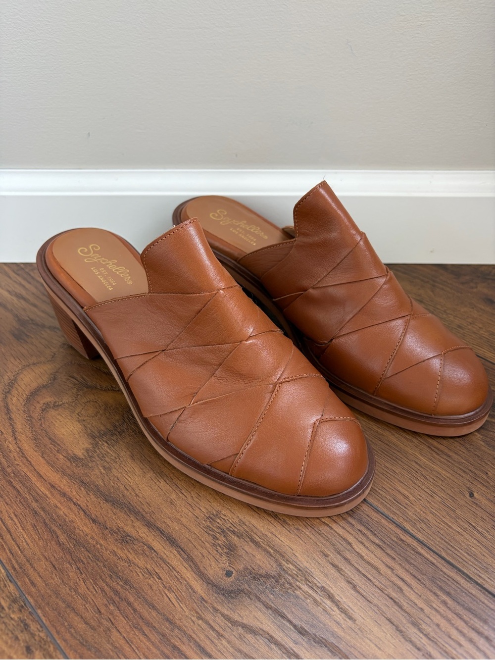 Seychelles Tan Leather Quilted Slip-On Mules